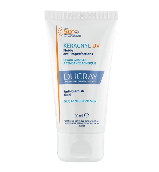 Ducray Keracnyl UV SPF50+ Λεπτόρρευστη Αντηλιακή Κρέμα Υψηλής Προστασίας για Δέρμα με Τάση Ακμής