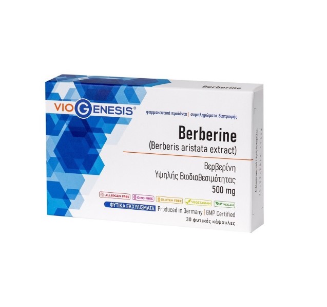 VioGenesis Berberine 500mg για το Μεταβολισμό των Λιπιδίων 30 Φυτικές Κάψουλες