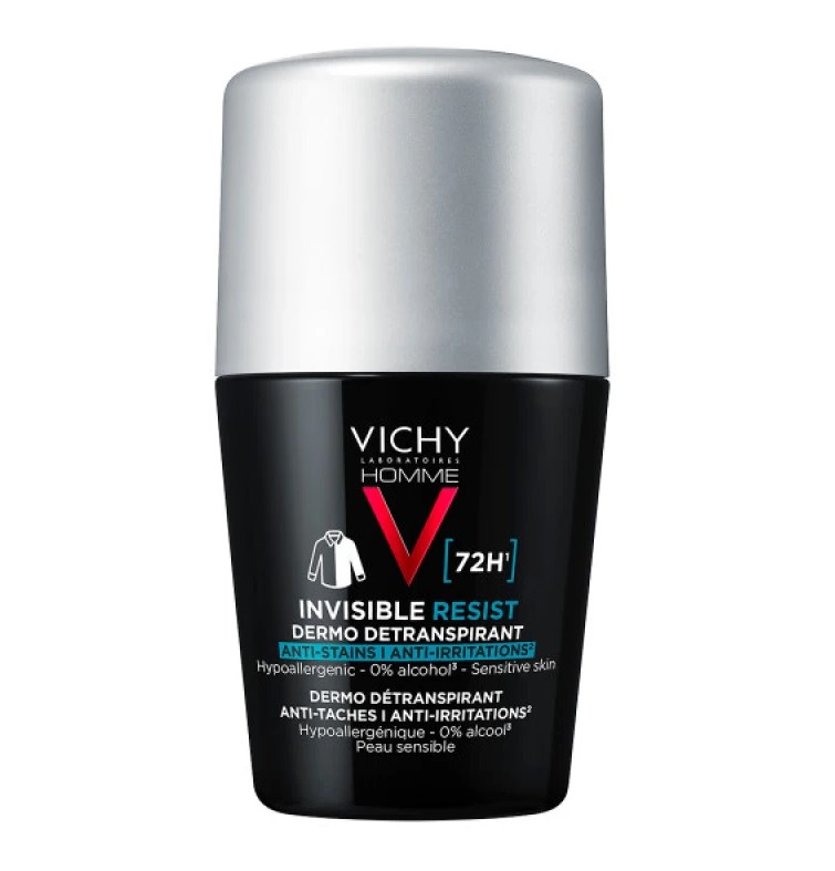 Vichy Homme Ανδρικό Αποσμητικό Roll on 72 Ώρες Προστασίας Invisible Anti-Stain Anti Irritation Κατά των Σημαδιών & της Έντονης Εφίδρωσης 50ml