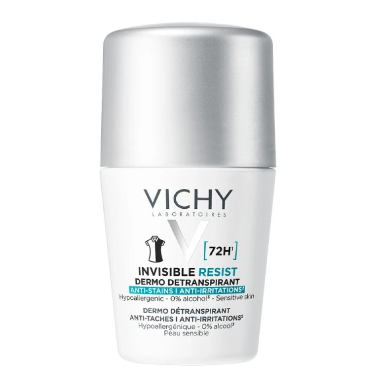 Vichy Invisible Αποσμητικό Roll on 72 Ώρες Προστασίας Anti-Stain Anti Irritation Κατά των Σημαδιών & της Έντονης Εφίδρωσης 50ml