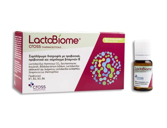 Cross Pharmaceuticals LactoBiome με Προβιοτικά, Πρεβιοτικά και Σύμπλεγμα Βιταμινών Β 10x10ml