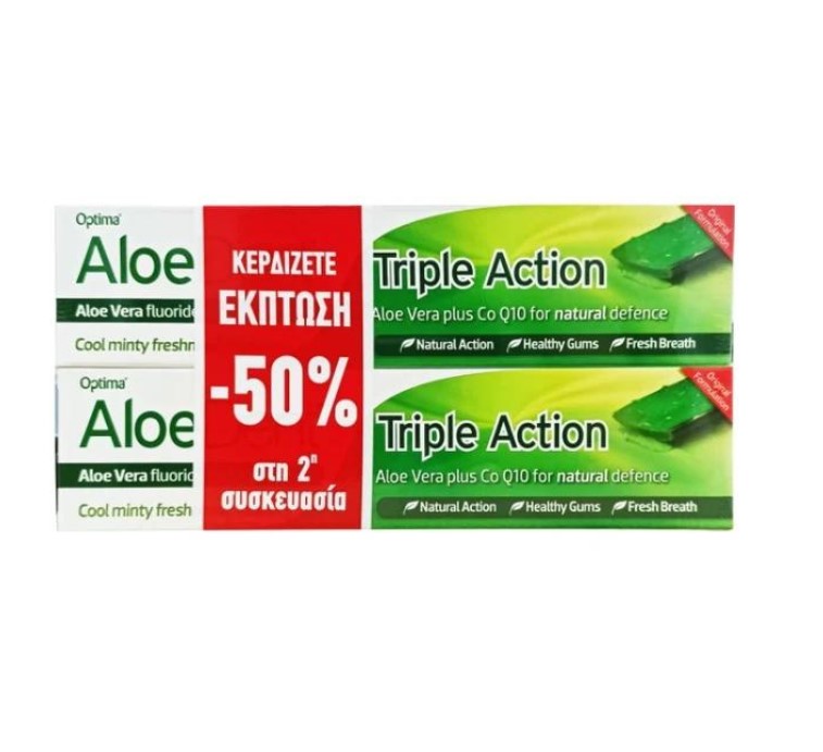 Optima Aloe Dent Triple Action Toothpaste με Αλόη 100ml 2X100ml με -50% στο 2ο Προϊόν